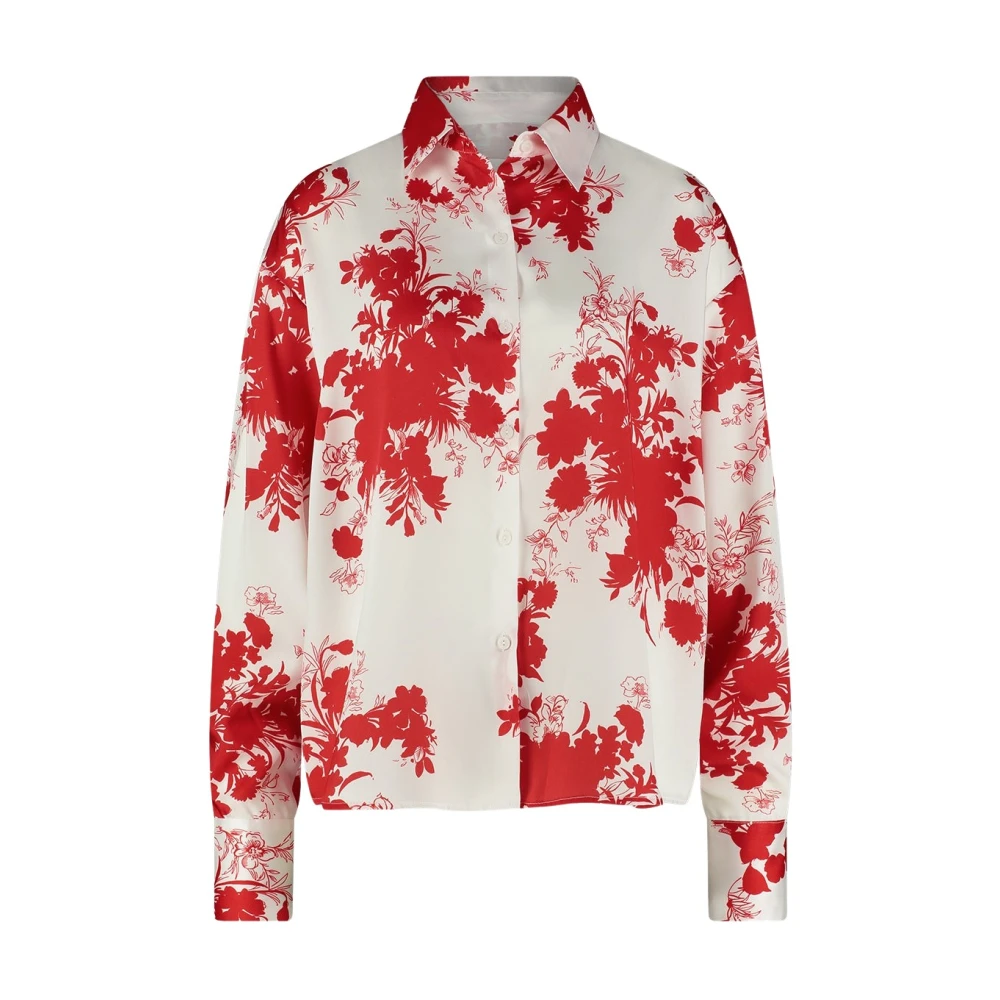 Jane Lushka gebloemde blouse Sally van travelstof koraalrood wit
