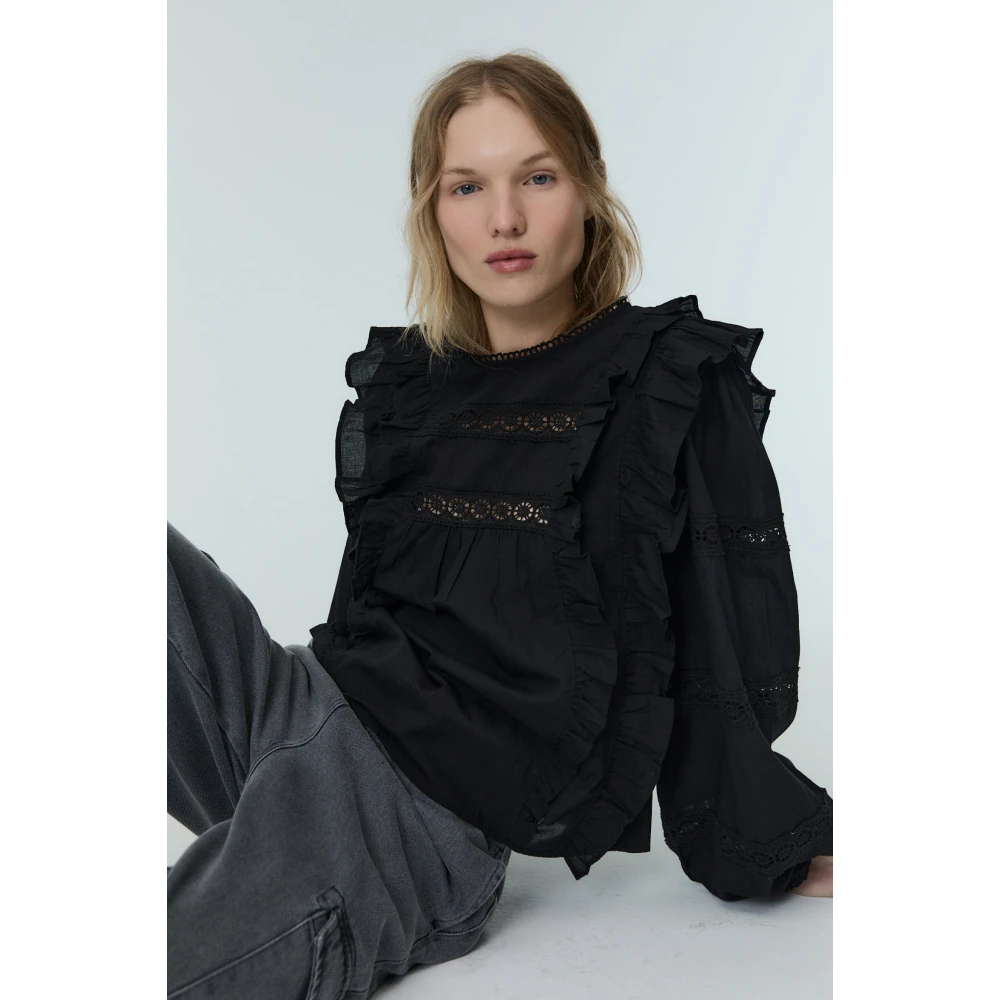 The New Society Kant Detail Ruche Blouse Black Dames