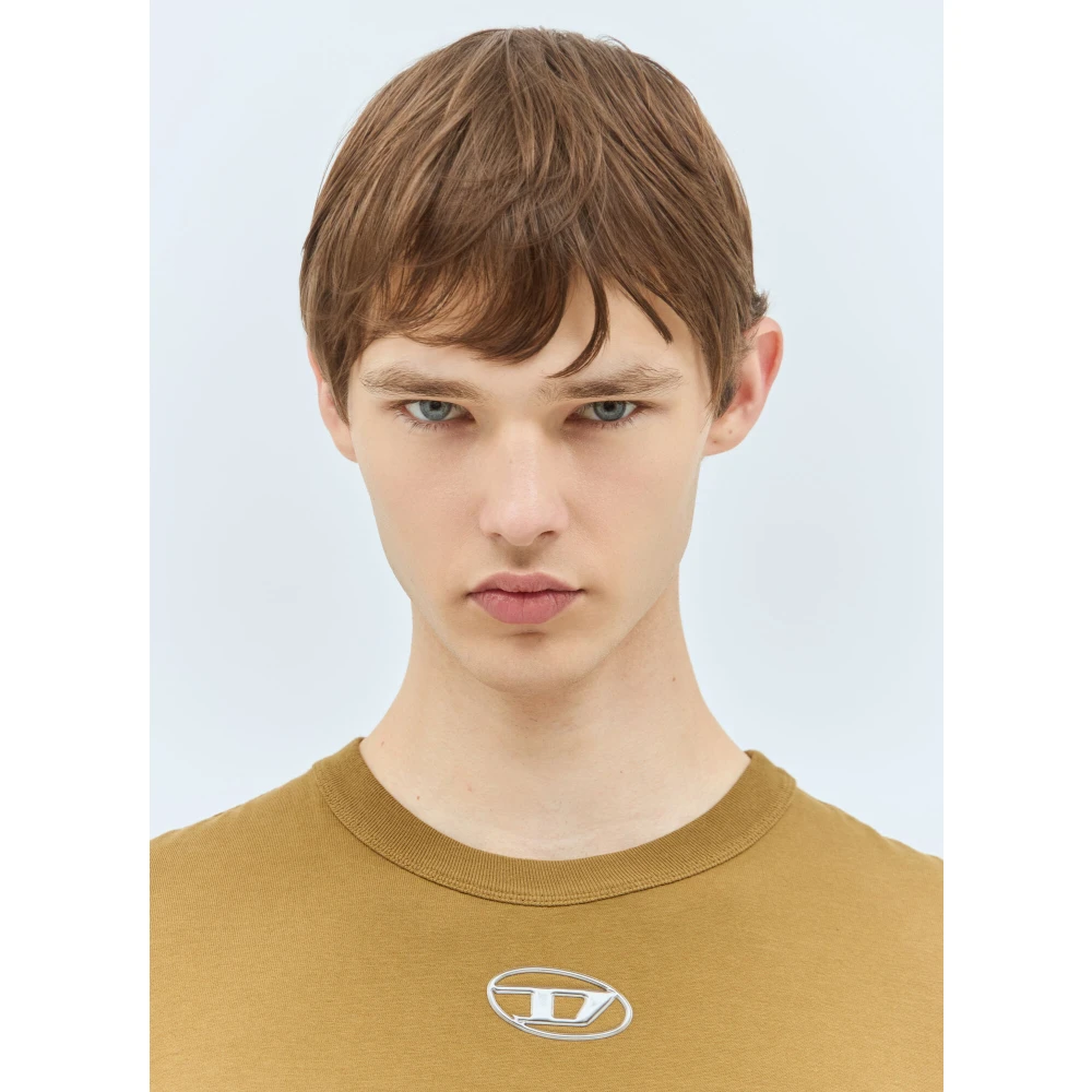 Diesel Logo Applique Katoenen T-Shirt Green Heren