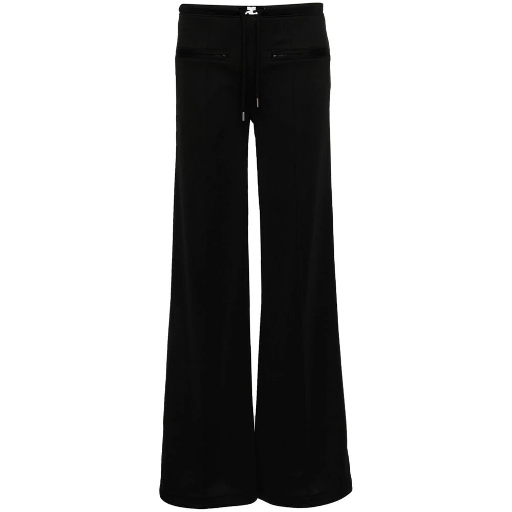 Courrèges Zwarte wijde broek met geborduurd logo Black Dames