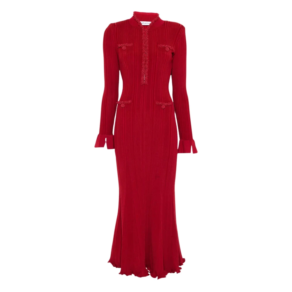 Self Portrait Women's Red Ribbed Knit Midi Dress - Knitted Dresses - S - Dresses