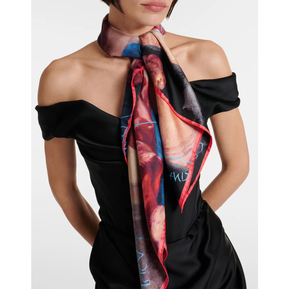 Vivienne Westwood Zijden Logo Vierkante Sjaal Koraal Rood Multicolor Dames