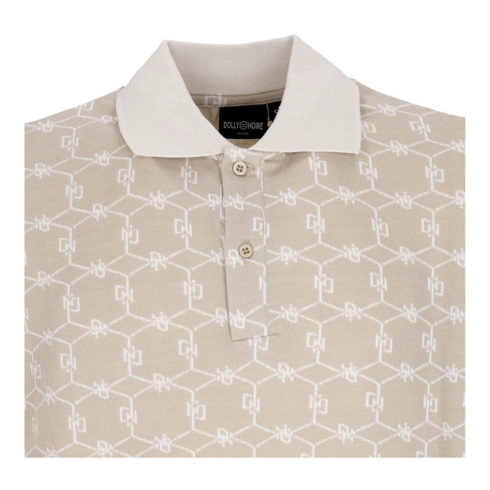 Dolly Noire Monogram Jacquard Oversize Polo Shirt Wit Beige Heren