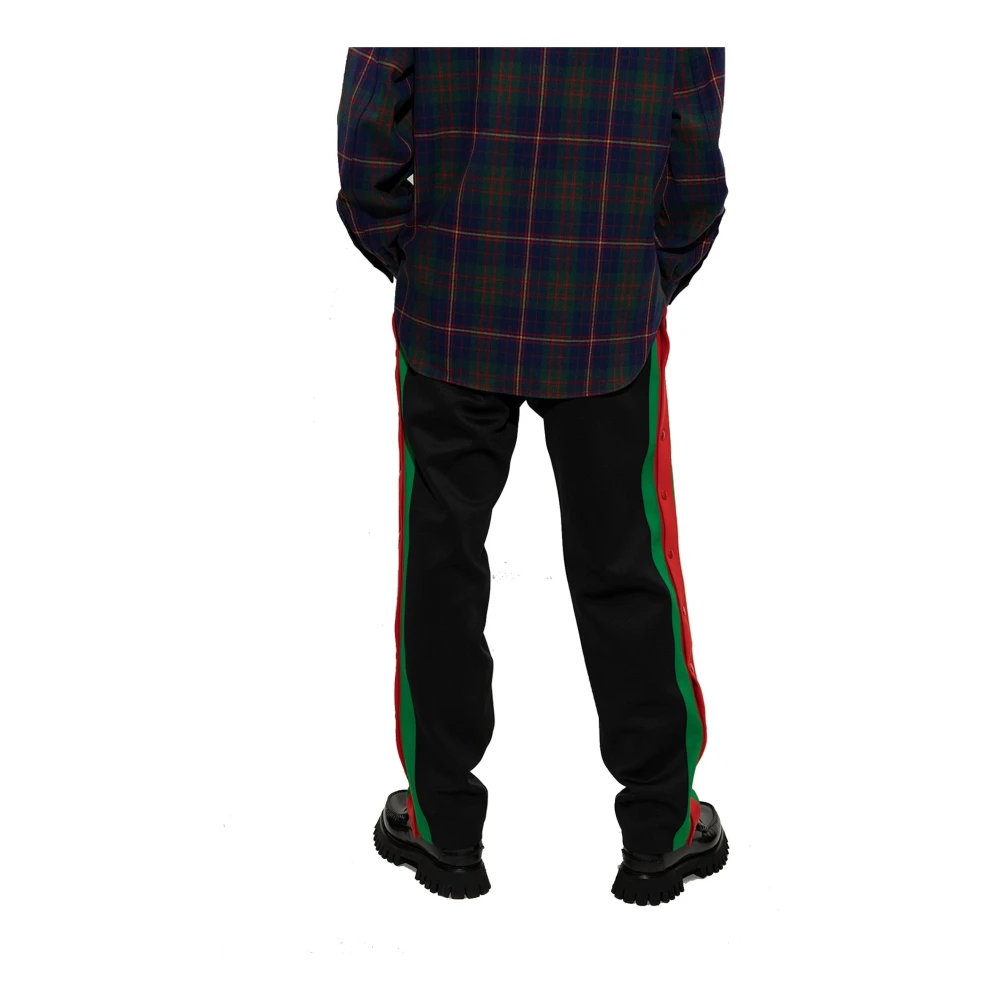 Gucci Gestreept Logo Patch Sweatpants met Drukknoopsluiting Black Heren