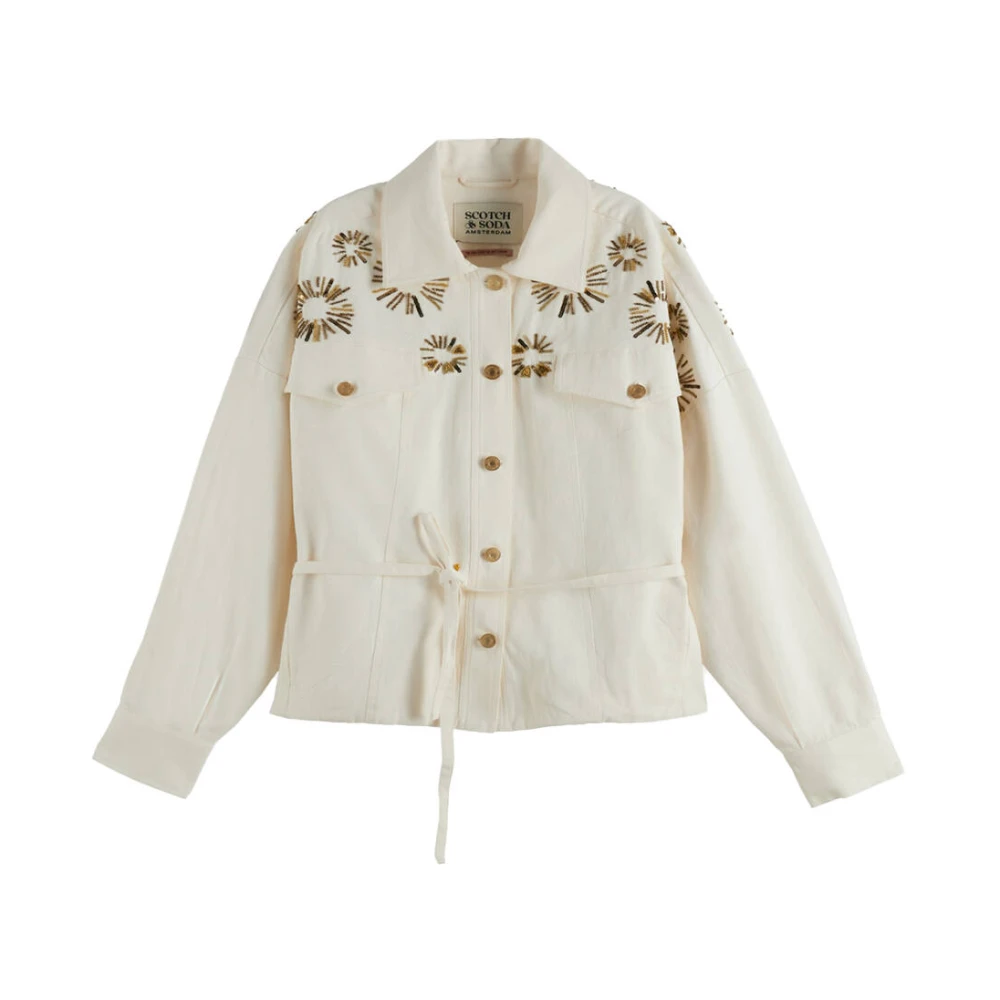 Scotch & Soda Versierde Katoenen Truckerjas White Dames