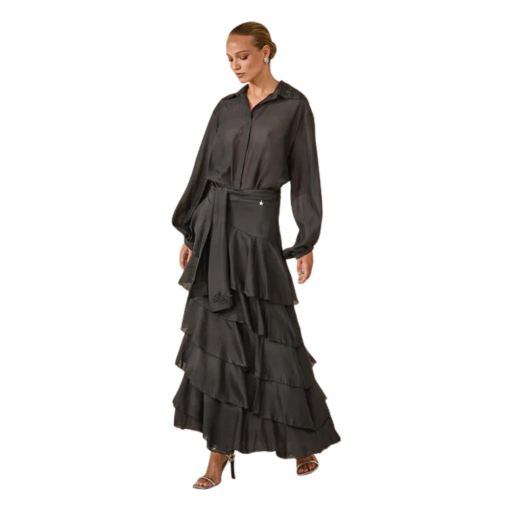 Souvenir Black Maxi Skirts, Female, S, Gonna Midi A Balze In Organza