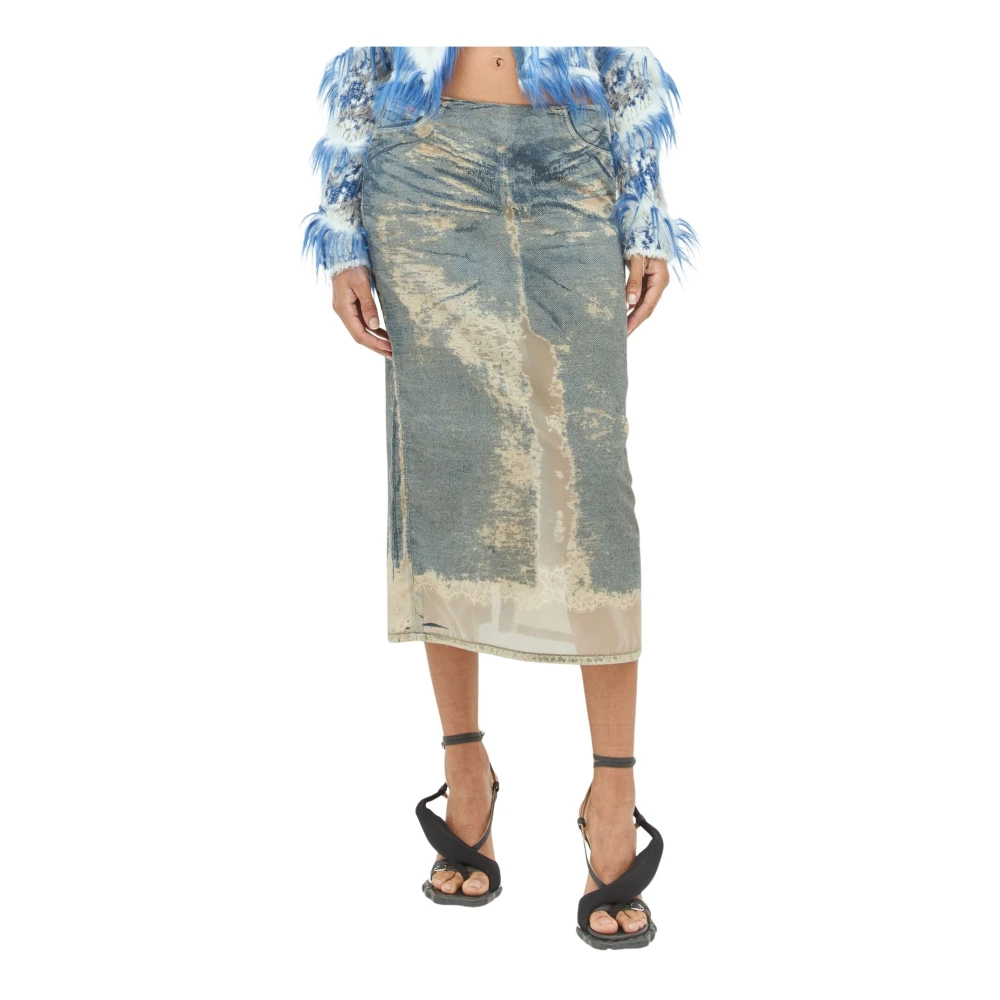 Diesel Versleten Denim Midi Rok Blue Dames