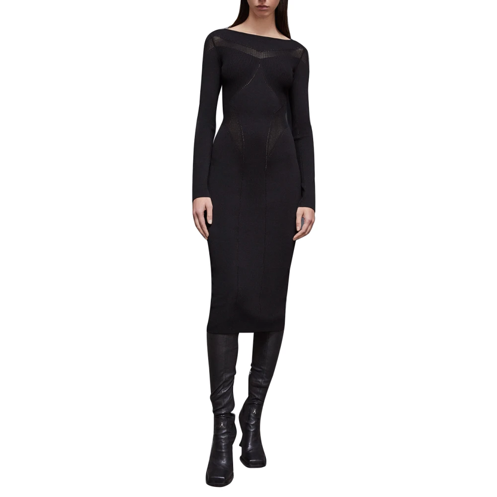 PATRIZIA PEPE Zwarte Midi Jurk met Ruchedetail Black Dames