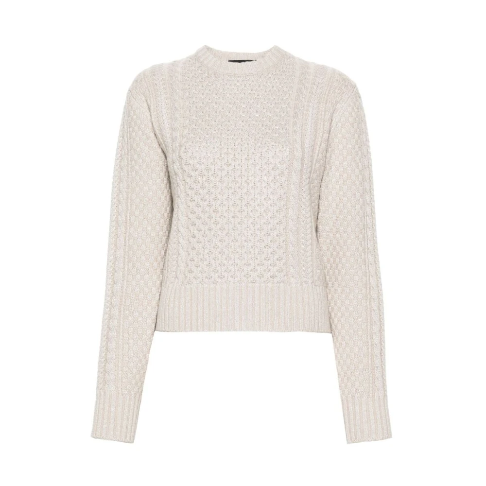 Fabiana Filippi Beige Lamé Crew Neck Sweater Beige, Dam