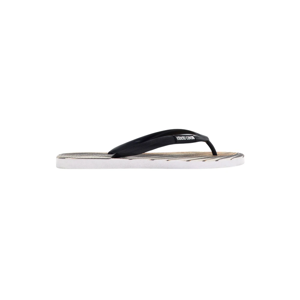 Roberto Cavalli Men's Gold Print Flip-Flops Made In Italy