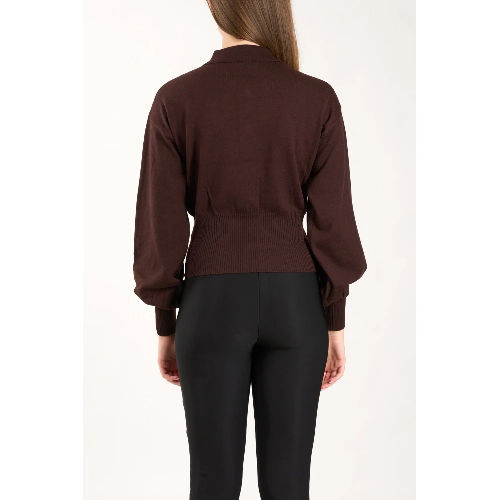 pinko Geribbelde wollen trui met metalen knopen Brown Dames