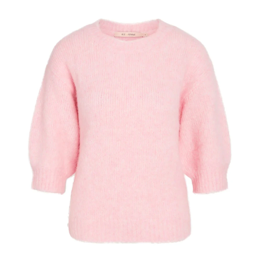 RUE de Femme Sierlijke Gebreide Trui met Pofmouwen Pink Dames