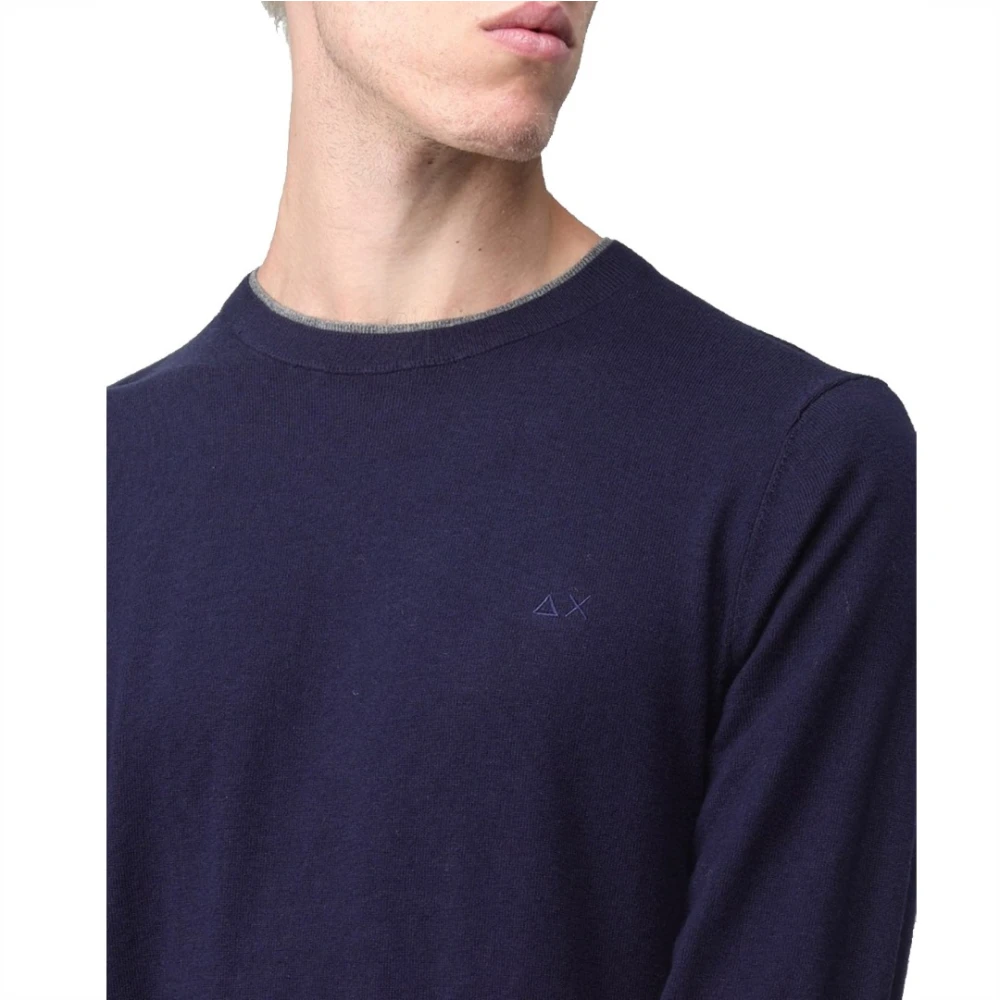 Sun68 Dubbel Rib Ronde Hals Trui Blue Heren