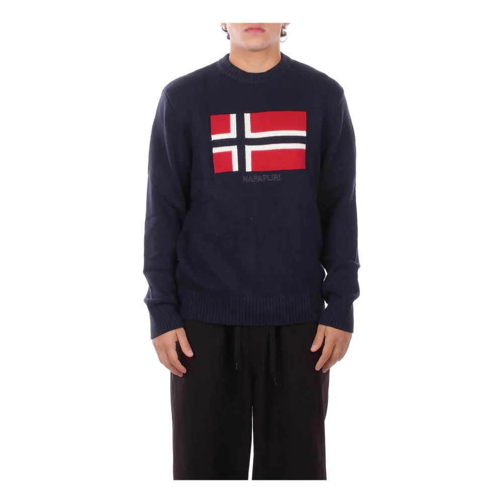 Napapijri Men's Blue Round-Neck Knitwear, Xl, Mura Jumper