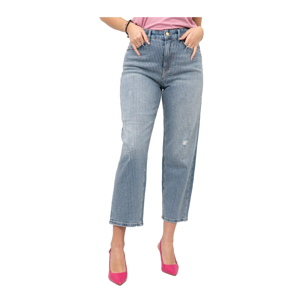 Just Cavalli Straight Leg Jeans met Strass Details Blue Dames