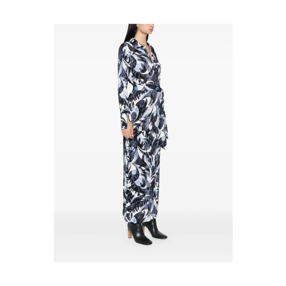 Diane Von Furstenberg Blauwe Abstracte Print V-hals Jurk Multicolor Dames