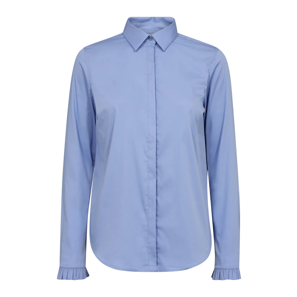 MOS MOSH Bloemen Flip Shirt met Ruches Blue Dames