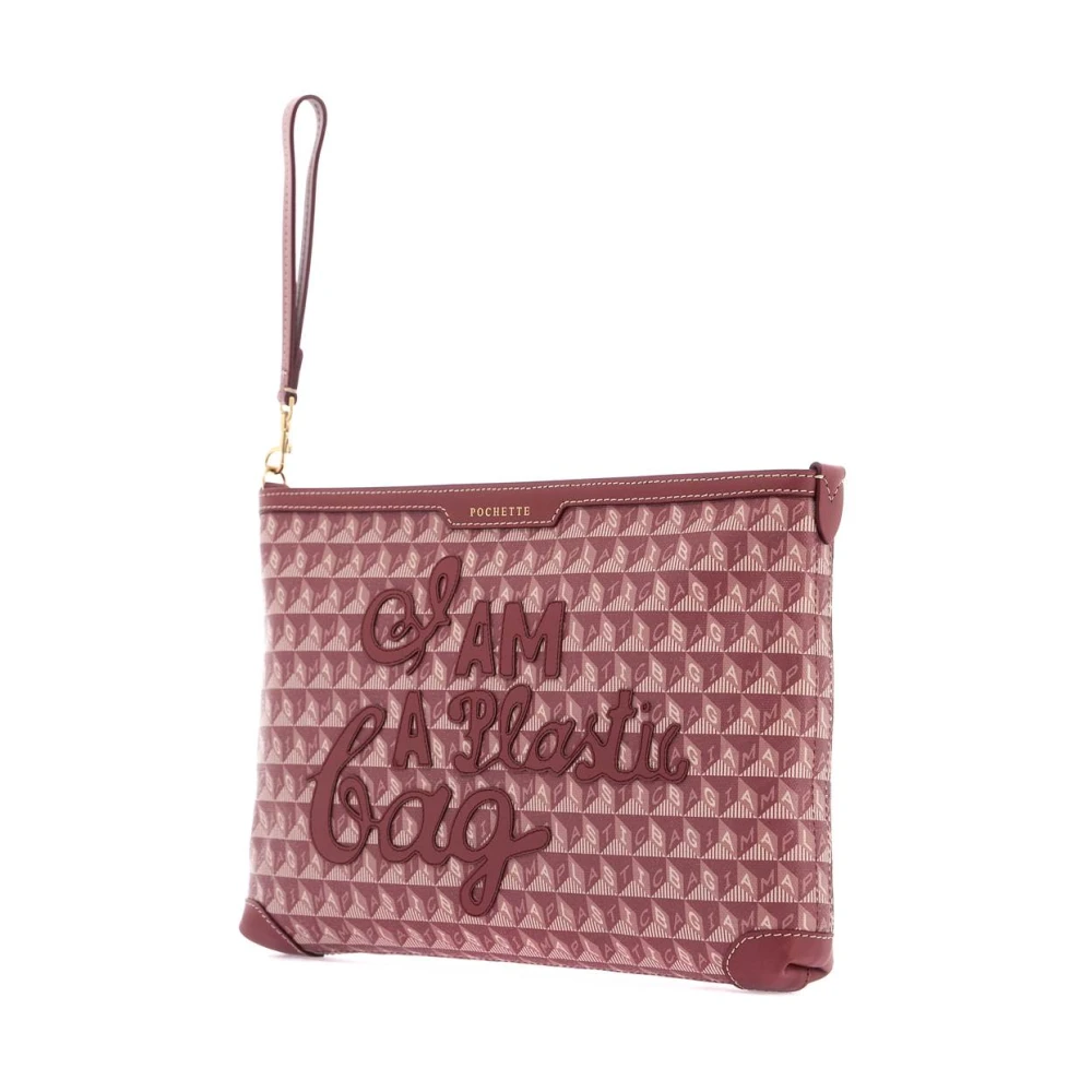 Anya Hindmarch Canvas Clutch met leren afwerking Pink Dames