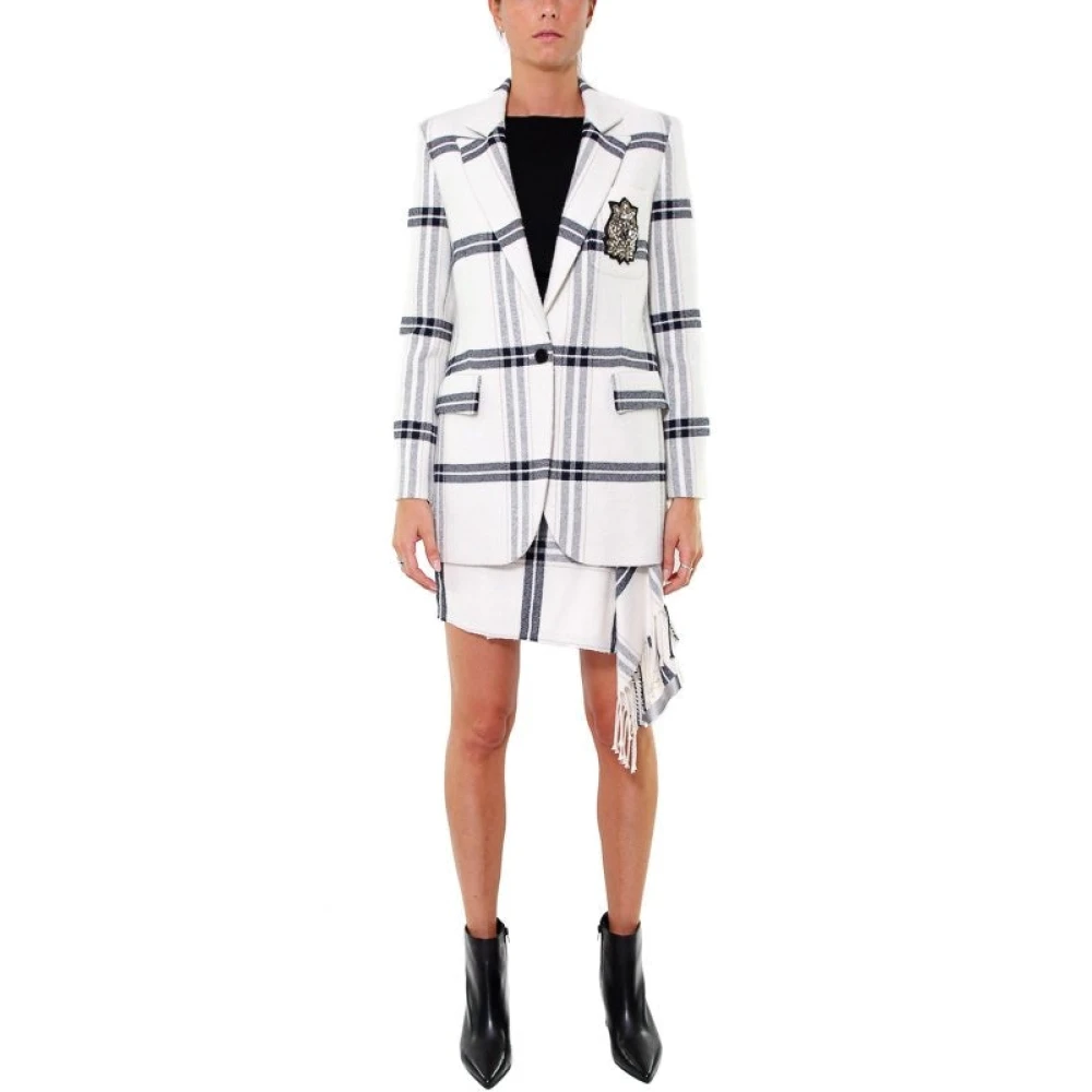 pinko Witte Tartan Wollen Lange Jas White Dames