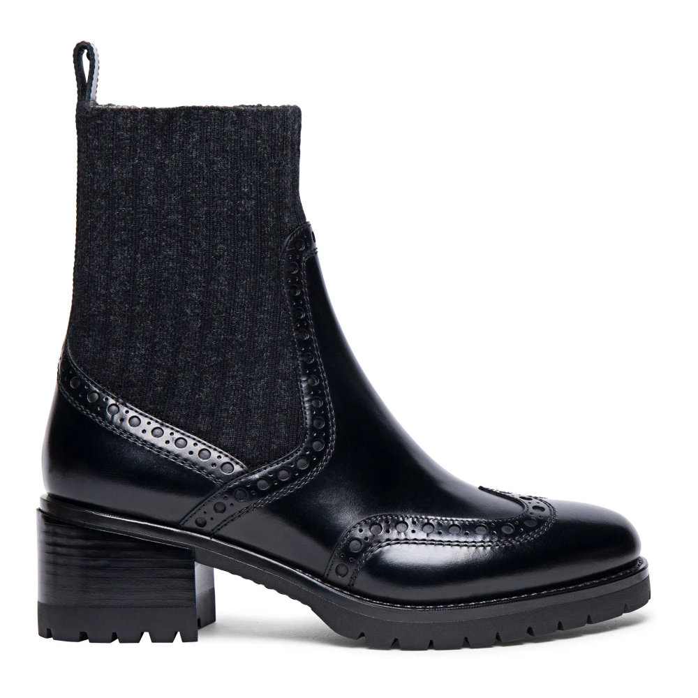 Santoni , Heeled Boots, Female, Black, 6 Uk, Handmade Leather Brogue Ankle Boot