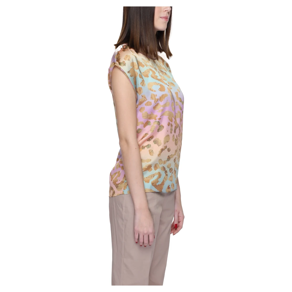 Alviero Martini 1a Classe Beige Bedrukte Blouse met Korte Mouwen Multicolor Dames