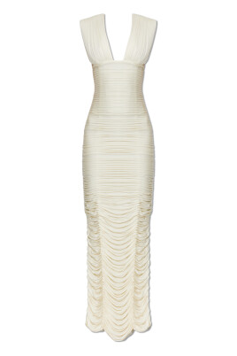 white one shoulder dress long Zahra Asymmetric Ruched Gown- White 2
