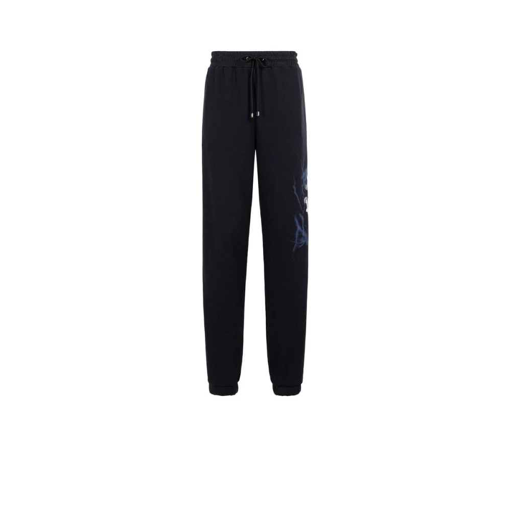 Roberto Cavalli Sweatpants met Bliksemprint en Logo Blue Heren