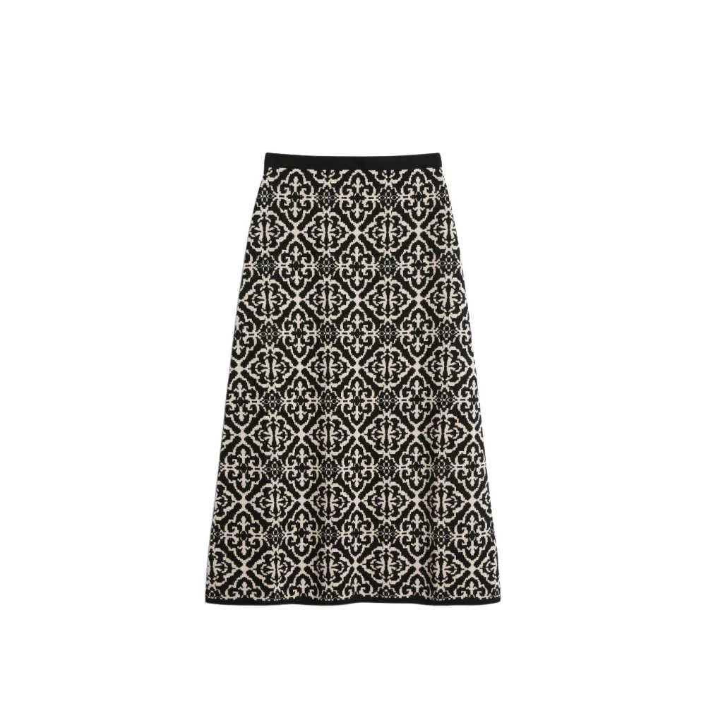 Max Mara Luxe Wollen Blend Gebreide Rok Brown Dames