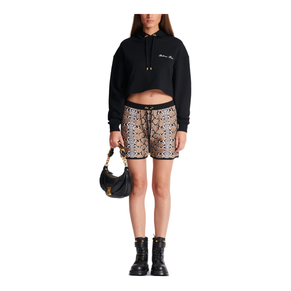 Balmain Snakeskin Knit Shorts Brown Dames