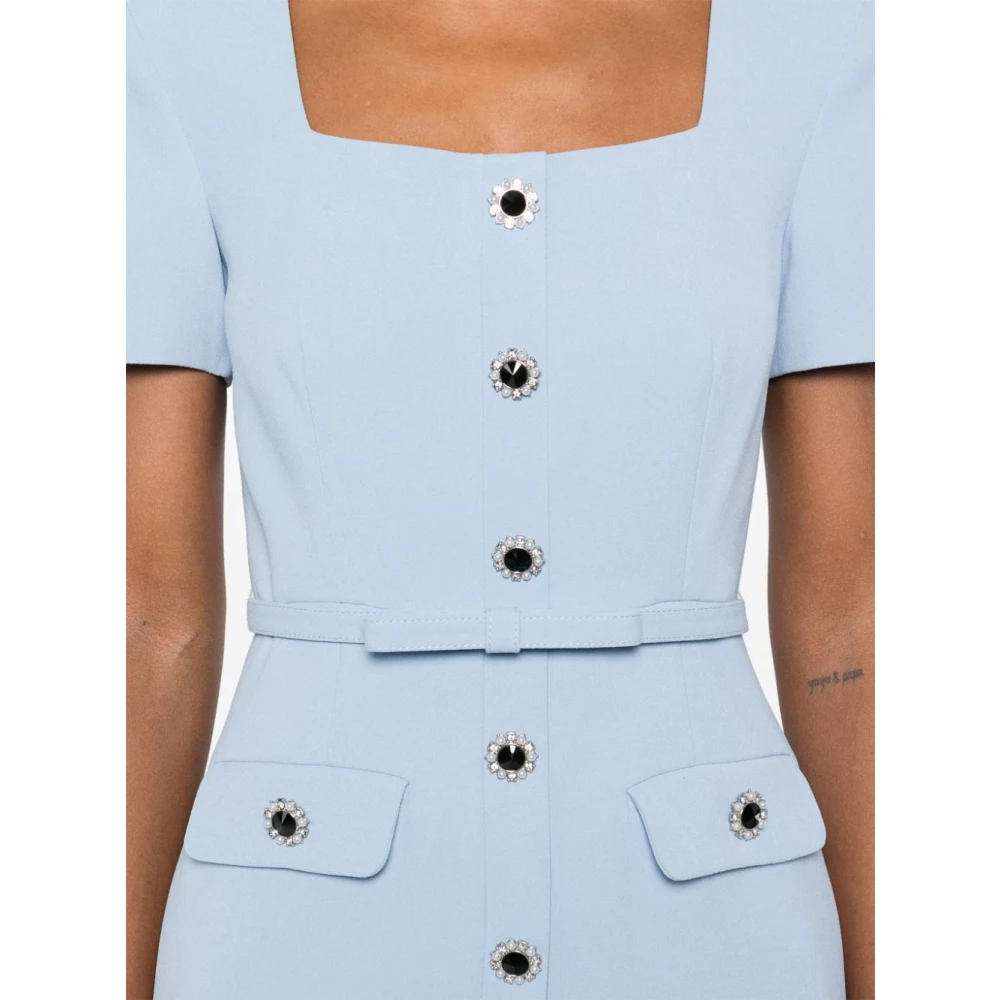 Self Portrait Blauwe Crepe Jurk met Knopen en Riem Blue Dames