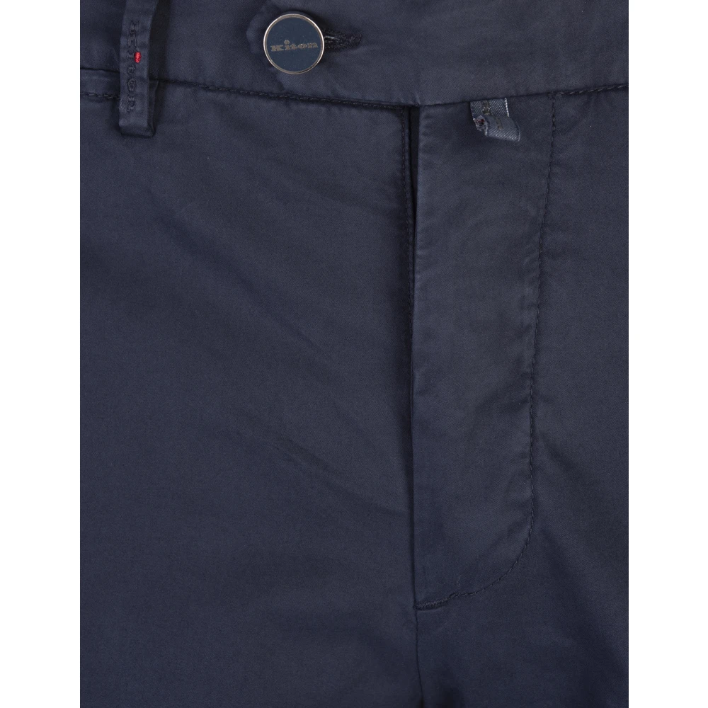 Kiton Blauwe Katoen Elastaan Slim Fit Broek Blue Heren