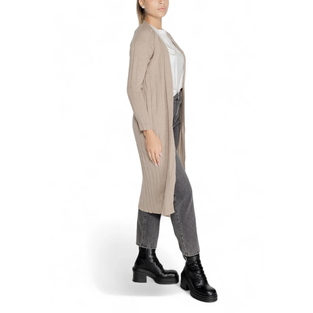 Only Lang Open Vest Breisel Collectie Beige Dames