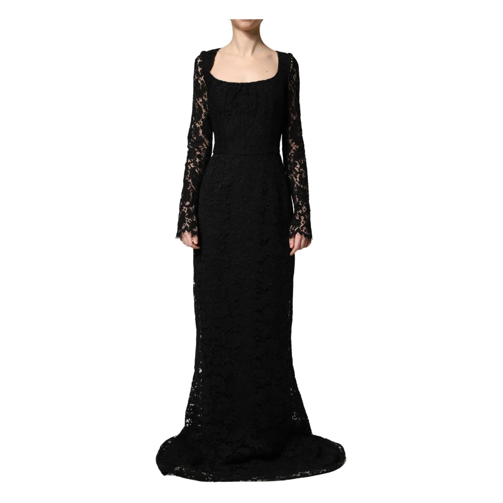 Dolce & Gabbana Lace Square Neck Long-Sleeve Maxi Dress - Female - Gowns - Black - Xs - Dresses