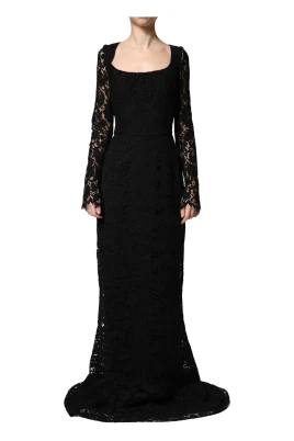 Lace Square Neck Long-Sleeve Maxi Dress
