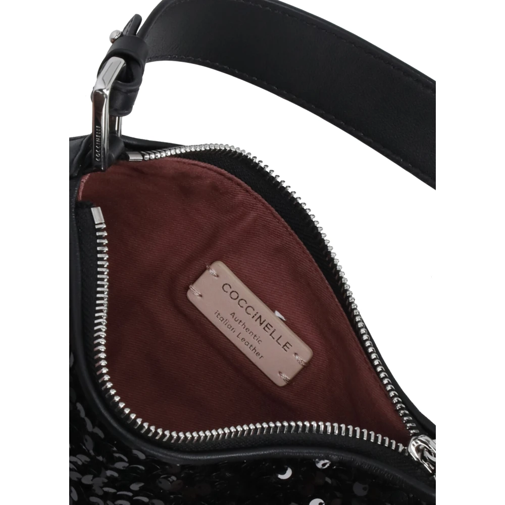 Coccinelle Zwarte leren schoudertas met pailletten Black Dames
