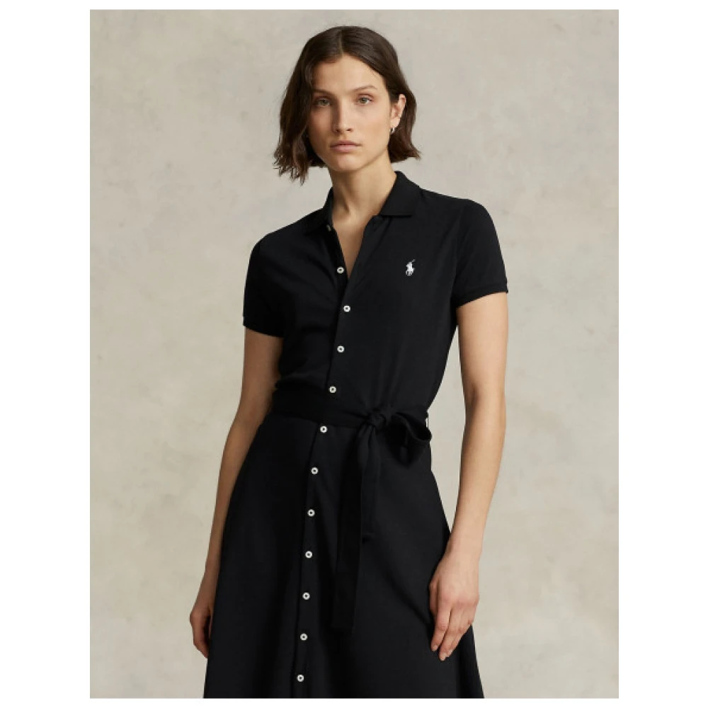 Polo Ralph Lauren Korte Mouw Gebreide Jurk Black Dames