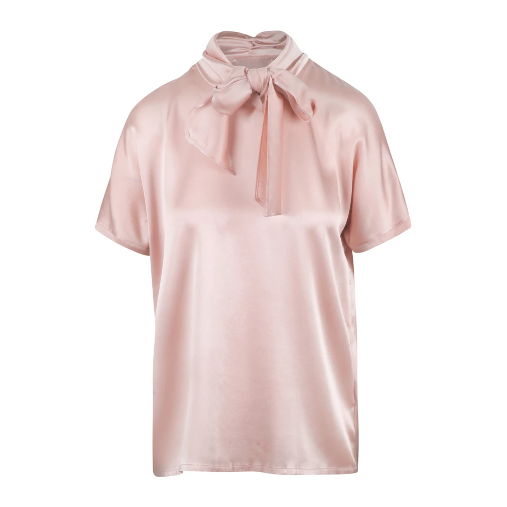 Jucca Zijden Blouse met Hoge Hals en Korte Mouwen Pink Dames