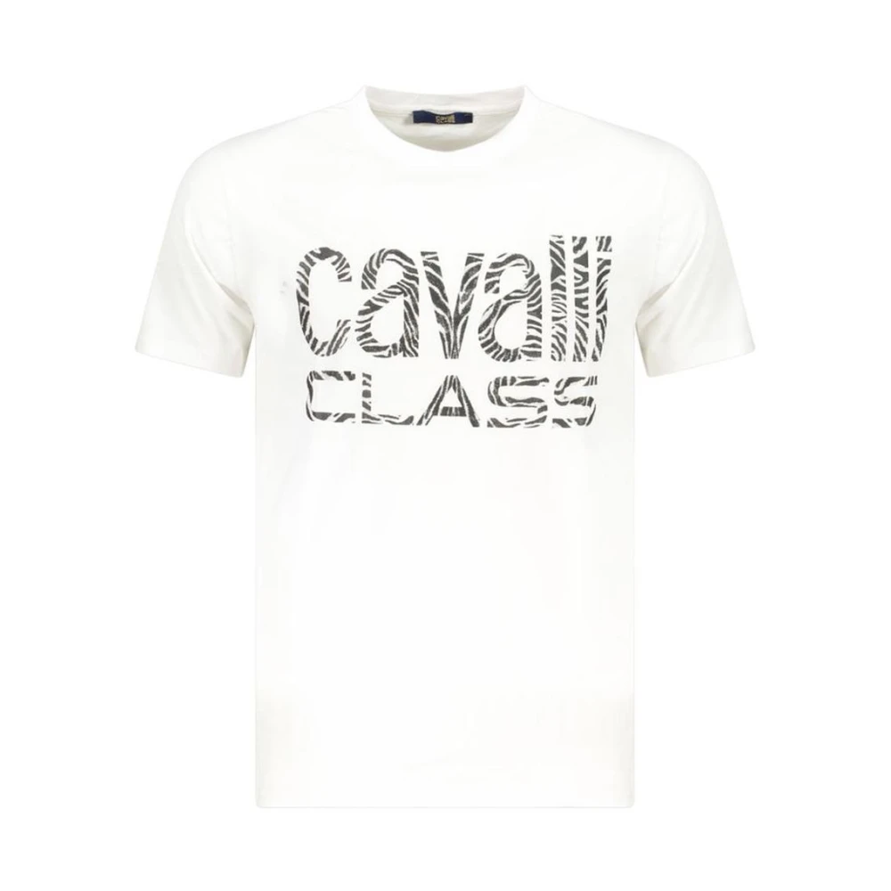 Cavalli Class Men's White T-Shirts, Xl, Distinctive Print Crew Neck T-Shirt