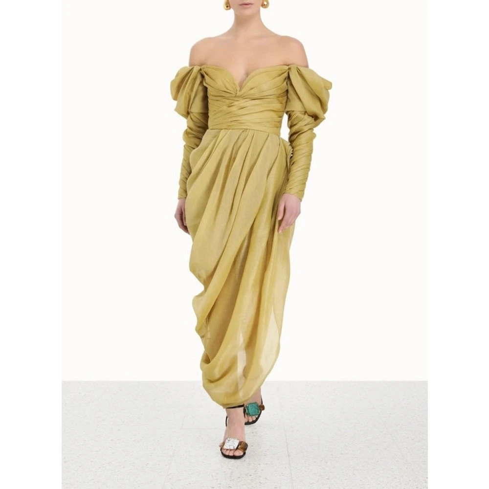 Zimmermann Zijden Linnen Off-Shoulder Midi Jurk Green Dames