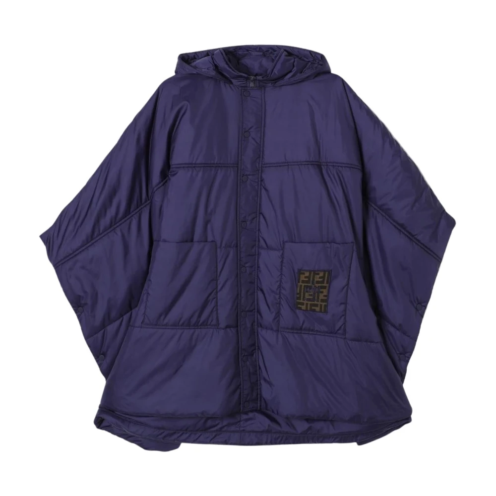 Fendi Unisex Blue Hooded Quilted Poncho Jacket