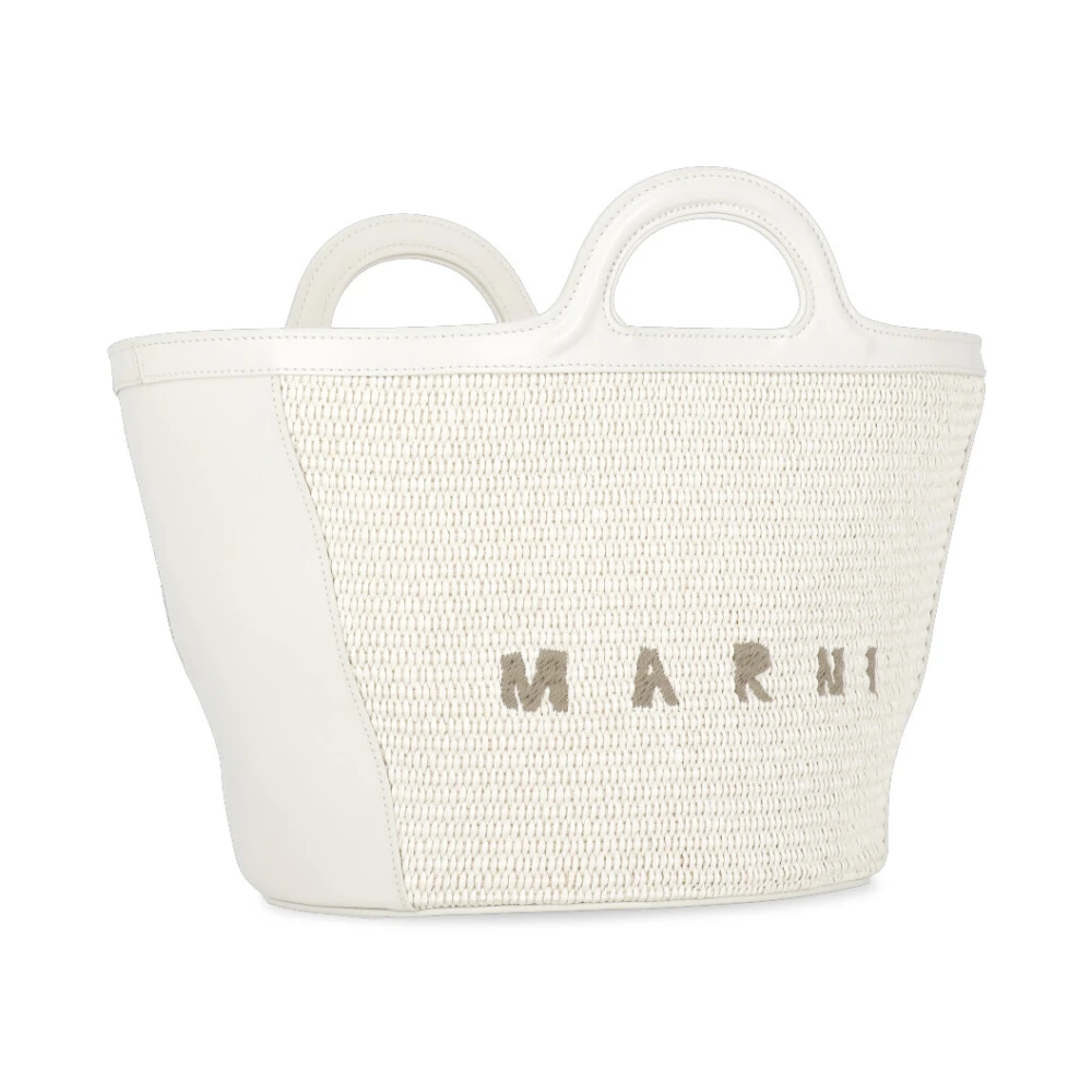 Marni Witte Katoenmix Handtas met Logo White Dames