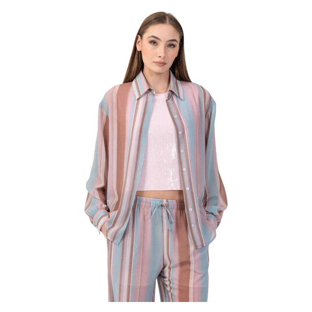 Kocca Vrouw Multicolor Stijlvol Lang Mouw Gestreept Overhemd