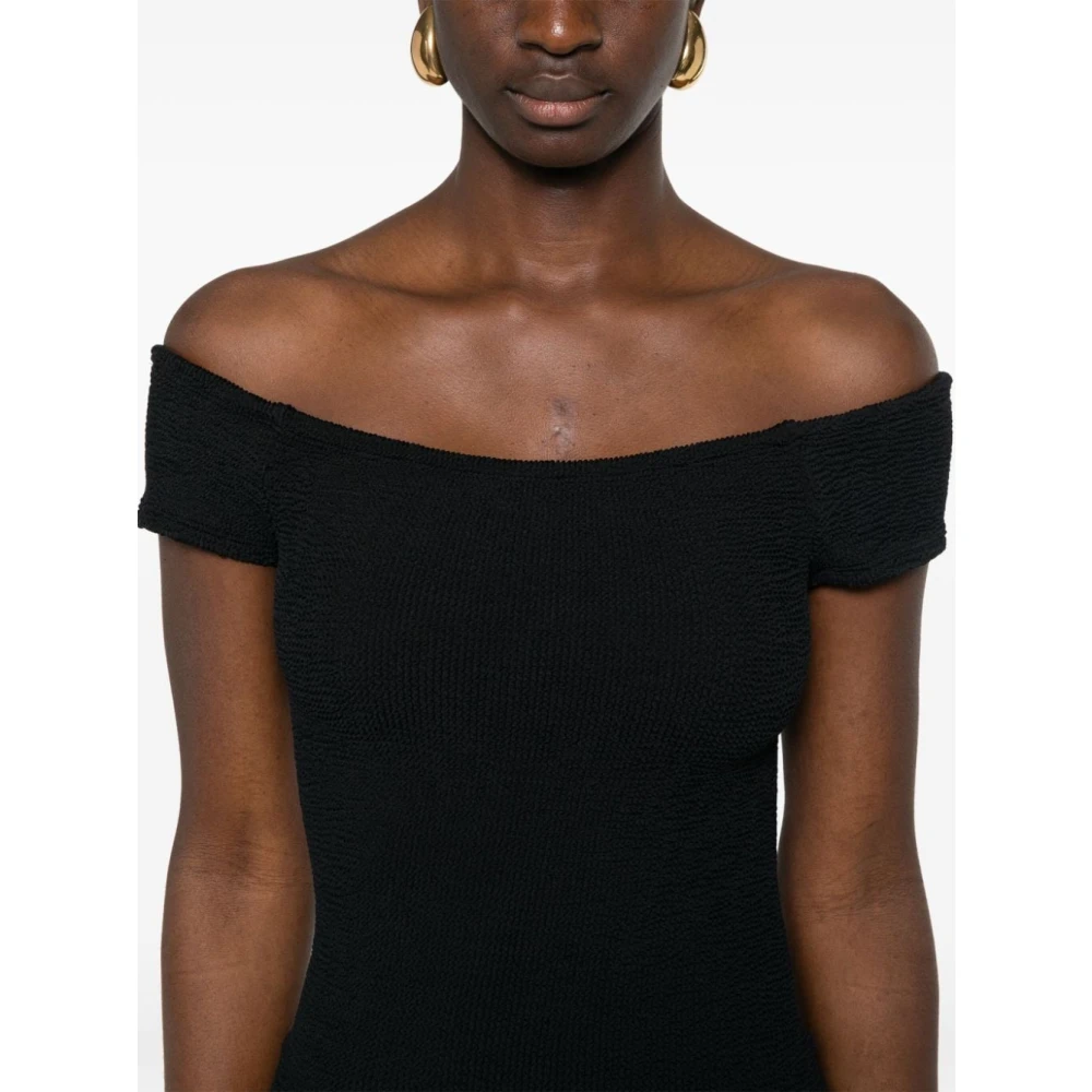 Hunza G Zwarte Grace Off-Shoulder Jurk Black Dames