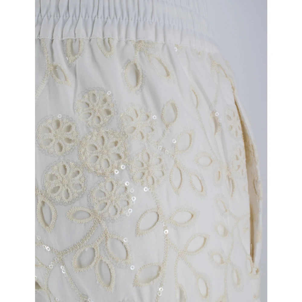 Ermanno Scervino Katoenen Kant Detail Wijde Pijp Broek Beige Dames