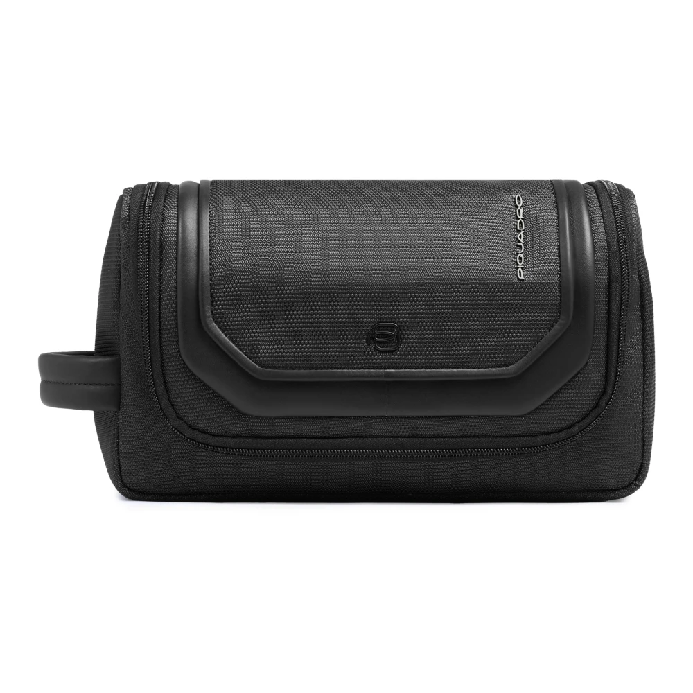 Piquadro Black Toiletry Bag In Textile - Male - Toilet Bags - One Size - Bags