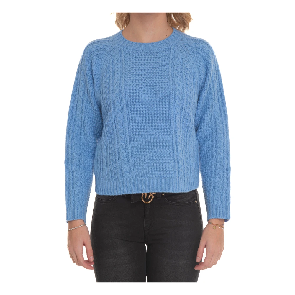 Max Mara Weekend Kabelstickad Raglanärm Pullover Blue, Dam