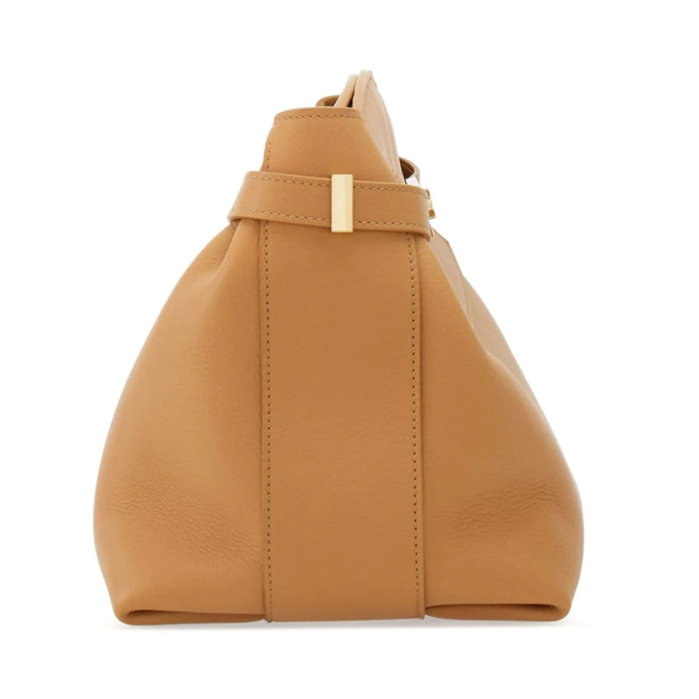 Salvatore Ferragamo Lichtbruine Gehamerde Leren Schoudertas Brown Dames