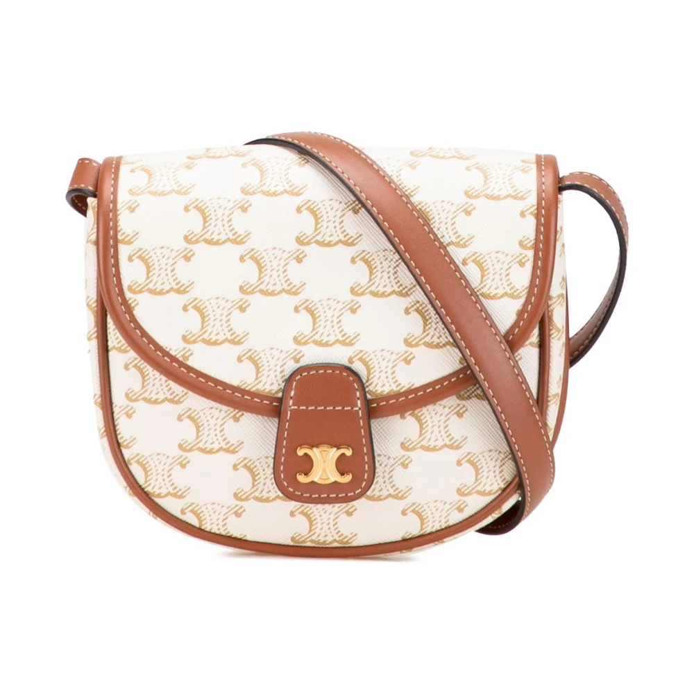 Celine Vintage Women's White Pre-Owned Printed Textile Shoulder Bag