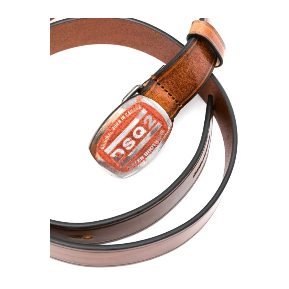 Dsquared2 Logo Gesp Riem Bruin Leer Italië Brown Heren