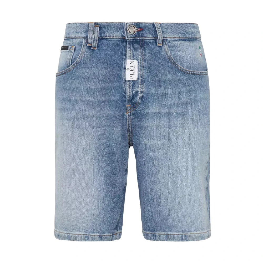 Philipp Plein Blauwe denim shorts met logo Blue Heren